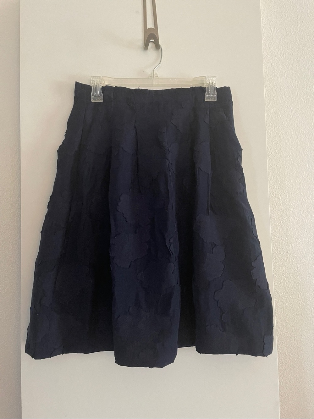 Karl Lagerfeld Navy A Line Pleated Skirt High Waist lined Textured NWOT